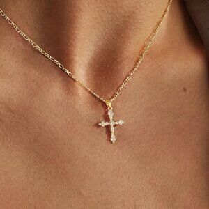 14K Gold Womens 1ct Diamond Cross Necklace Christian 14 K Silver 16" 18" Jewelry